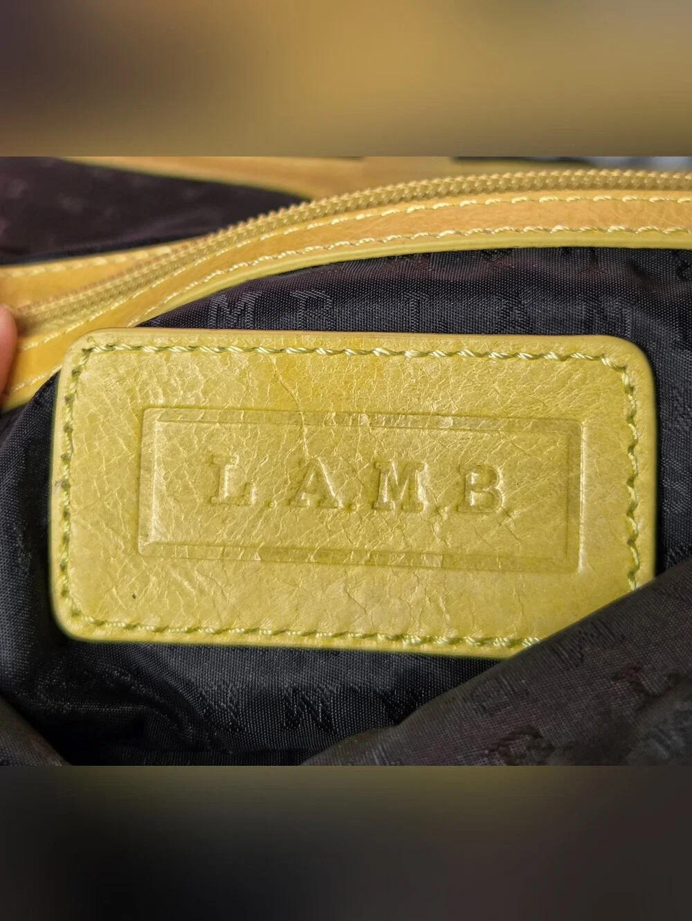 Vintage L.A.M.B. Gwen Stefani Chartreuse Leather Buckle Clutch Y2K